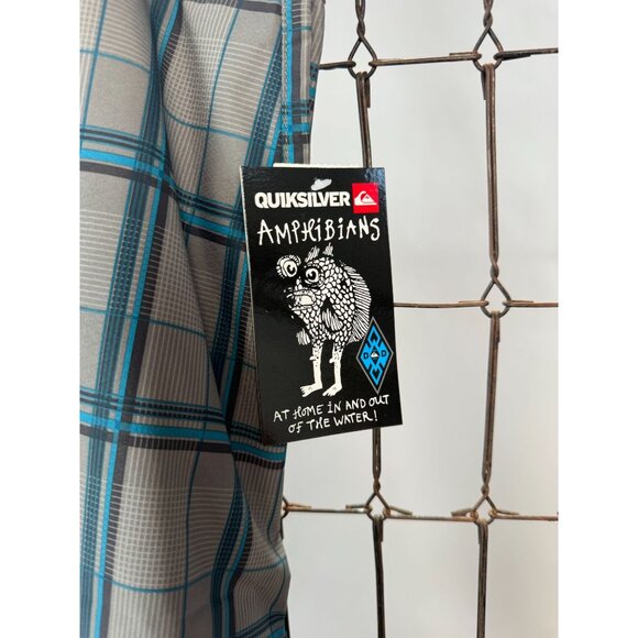 Quiksilver Amphibian Plaid Mens Shorts Size 28 - Blue & Gray Polyester/Spandex - Picture 15 of 16